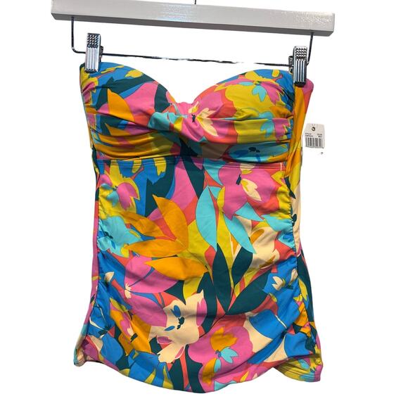 ANNE COLE WOMENS XS TANKINI STRAPLESS PLUMERIA TWIST SHIRRED PLUMERIA NO STRAPS - Picture 1 of 10